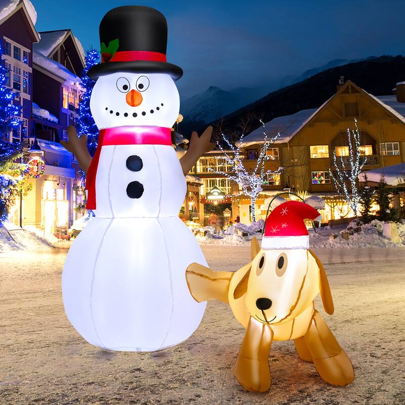 Gymax 6FT Inflatable Christmas Snowman With Dog Holiday Decor w/ - See Details