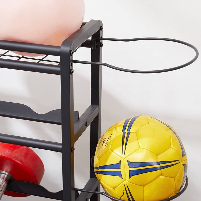 Mieres Garage Sports Equipment Organizer, 4-Tier Metal Storage Organizer, Ball Storage Cart with Baskets and Hooks for Indoor