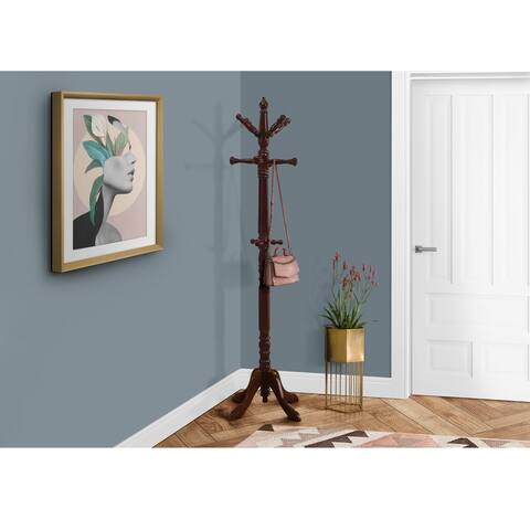 73.75" Cherry Red Wood Traditional Coat Rack with Hanging Hooks
