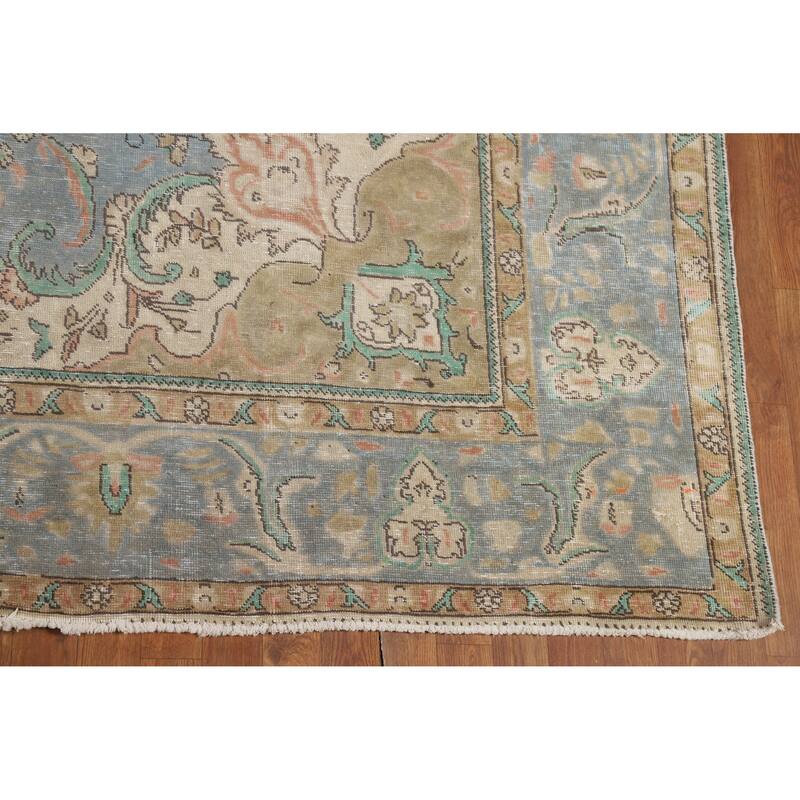 Blue Tabriz Persian Vintage Area Rug Hand-Knotted Wool Carpet - 9'6" x 12'8"