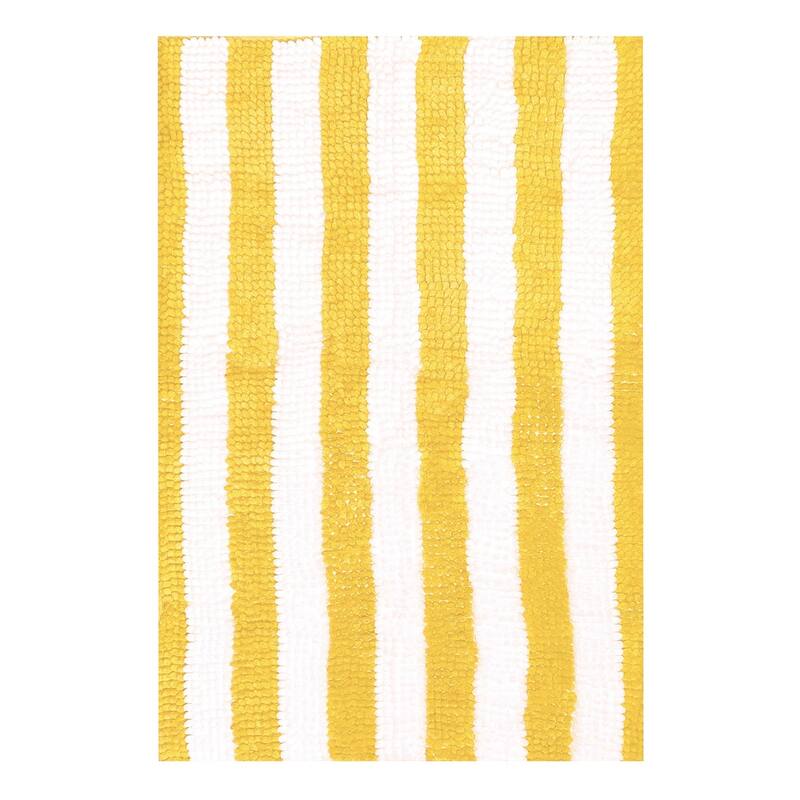 23"x15" - Yellow White Stripe Soft Cozy Plush Chenille Bath Mat Bathroom Rug