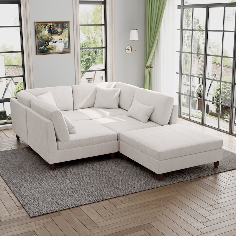 Modern Modular Corduroy Sectional Sofa with Ottoman
