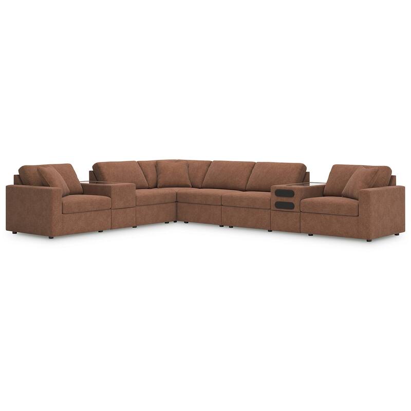 Signature Design by Ashley Modmax 8-Piece Sectional with Audio and Storage Consoles - 156" W x 124" D x 36" H - Orange