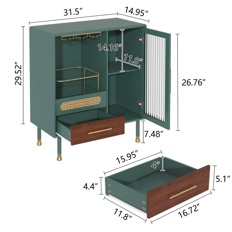 Modern Coffee Bar Cabinet with Wine Glass Rack and Storage Drawer
