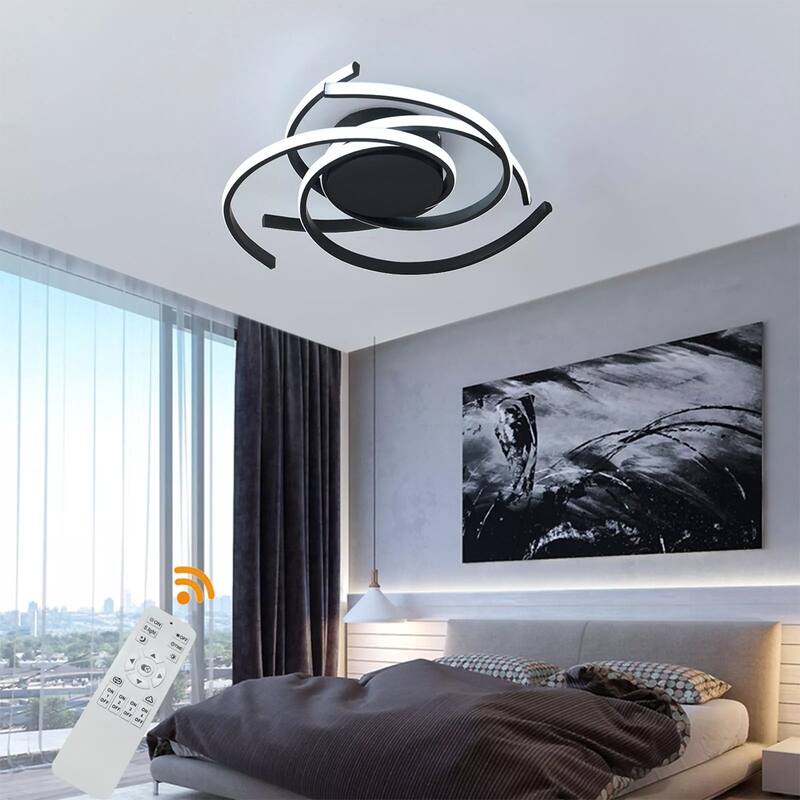 LED Dimmable Ceiling Light Flush Ceiling Lamp Chandelier Black Remote - 22" x 4"