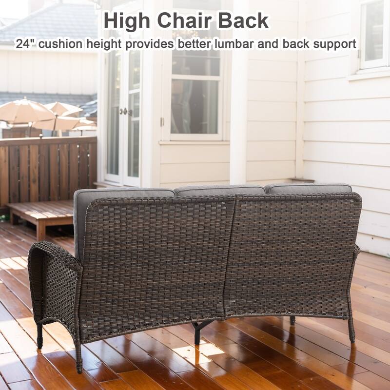 PlainCurve 7-Piece Brown Wicker Patio Fire Pit Sofa Seating Set with Olefin Cushions