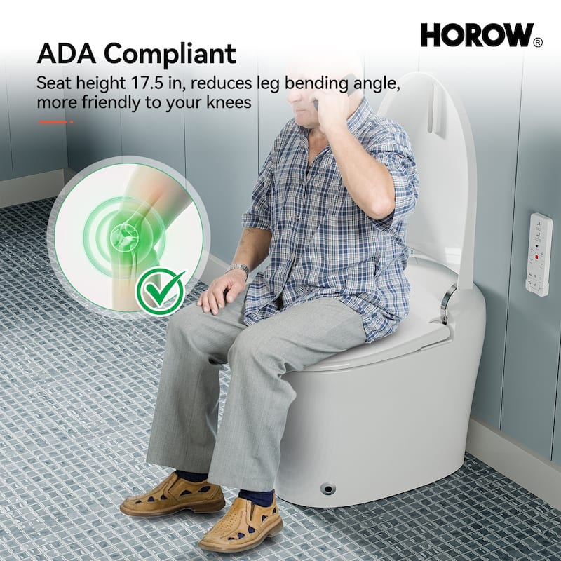 HOROW Tankless Elongated Smart Bidet Toilet with Heated Seat, Warm Water Washing and Remote Control