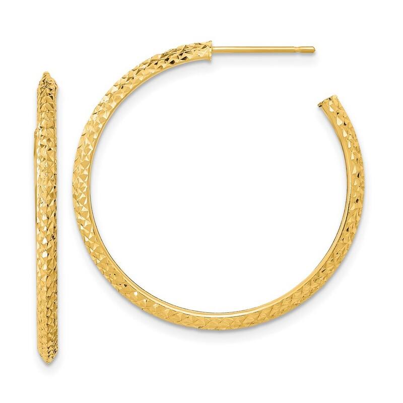 Curata 14k Yellow Gold Polished Sparkle Cut J hoop Post Earrings - 31x30.25mm