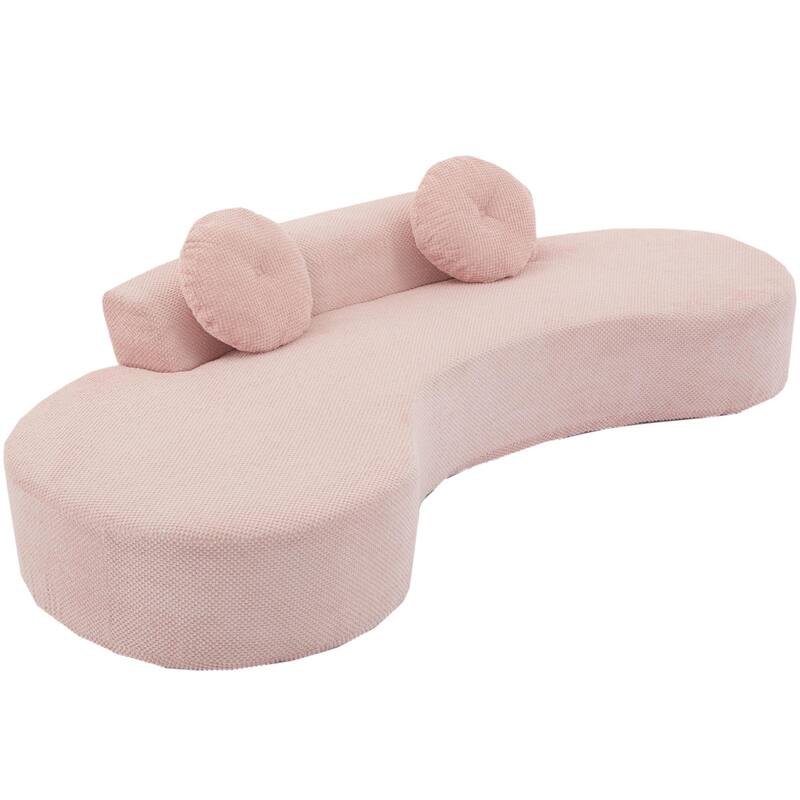 Pink Modern Minimalist 105.5" Curved Corduroy Cloud Sofa with 2 Pillows, No Assembly Required