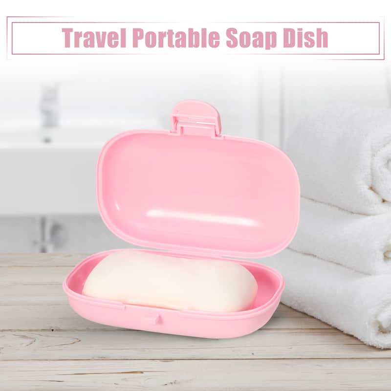 Portable Soap Dish Box Soap Bar Holder for Travel Gym Outdoor with Cover - Pink