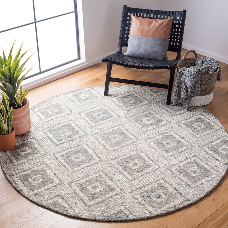 SAFAVIEH Handmade Abstract Gerlanda Modern Wool Rug - 6' Round - Ivory/Denim