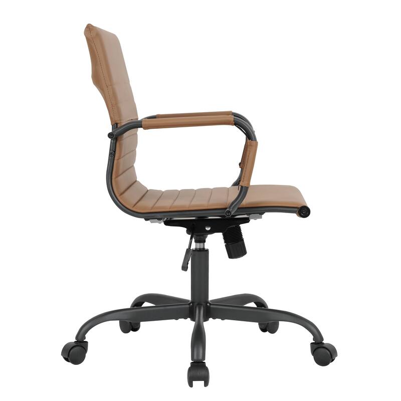 Harris Leather Mid-Back Adjustable Seat Height Office Desk Computer Swivel Chair in Black Metal Frame for Home Conference