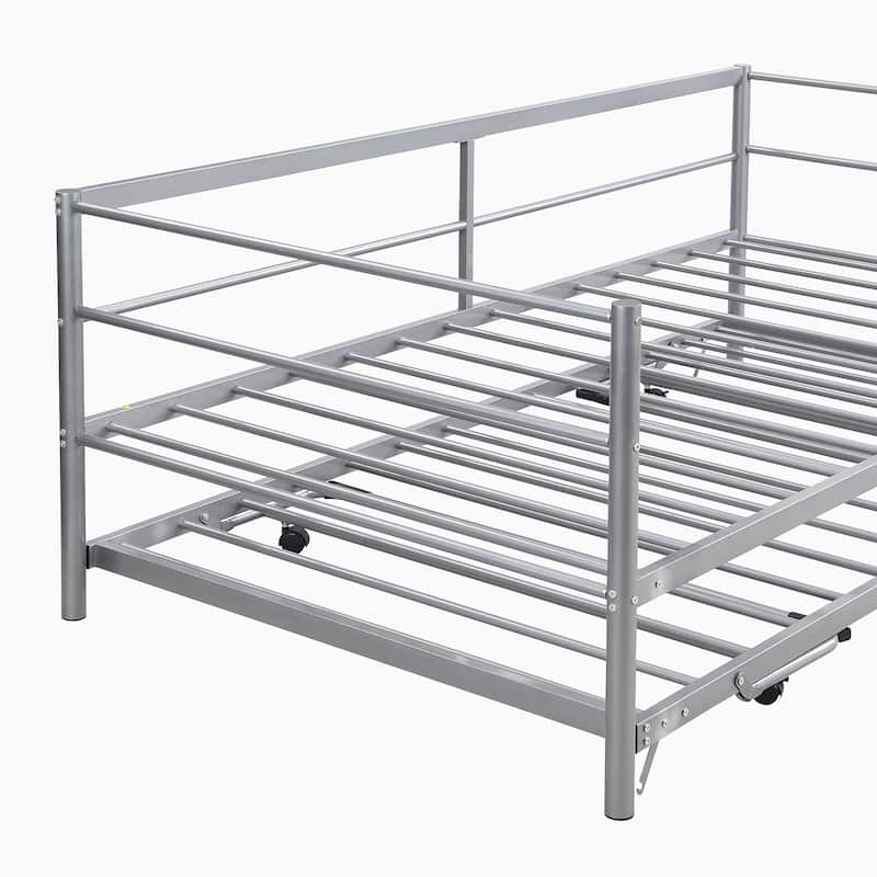 Twin Size Metal Daybed with Adjustable Trundle