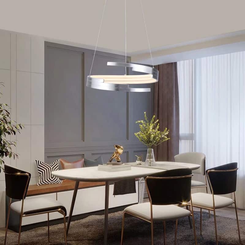 Contemporary Silver LED Circular Spiral Chandelier - 13.77" x 17.71" x 17.71"