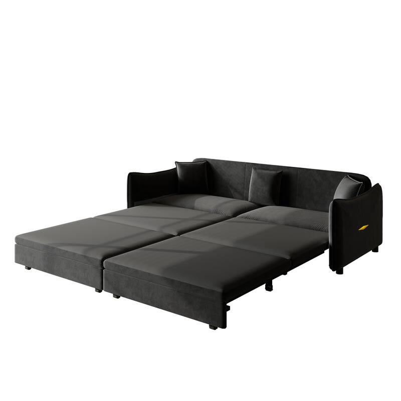Convertible Sleeper Sofa Bed, Modern Velvet Loveseat Pull-Out Couch Bed, Oversized Love Seat Lounge Sofa with 3 Pillows
