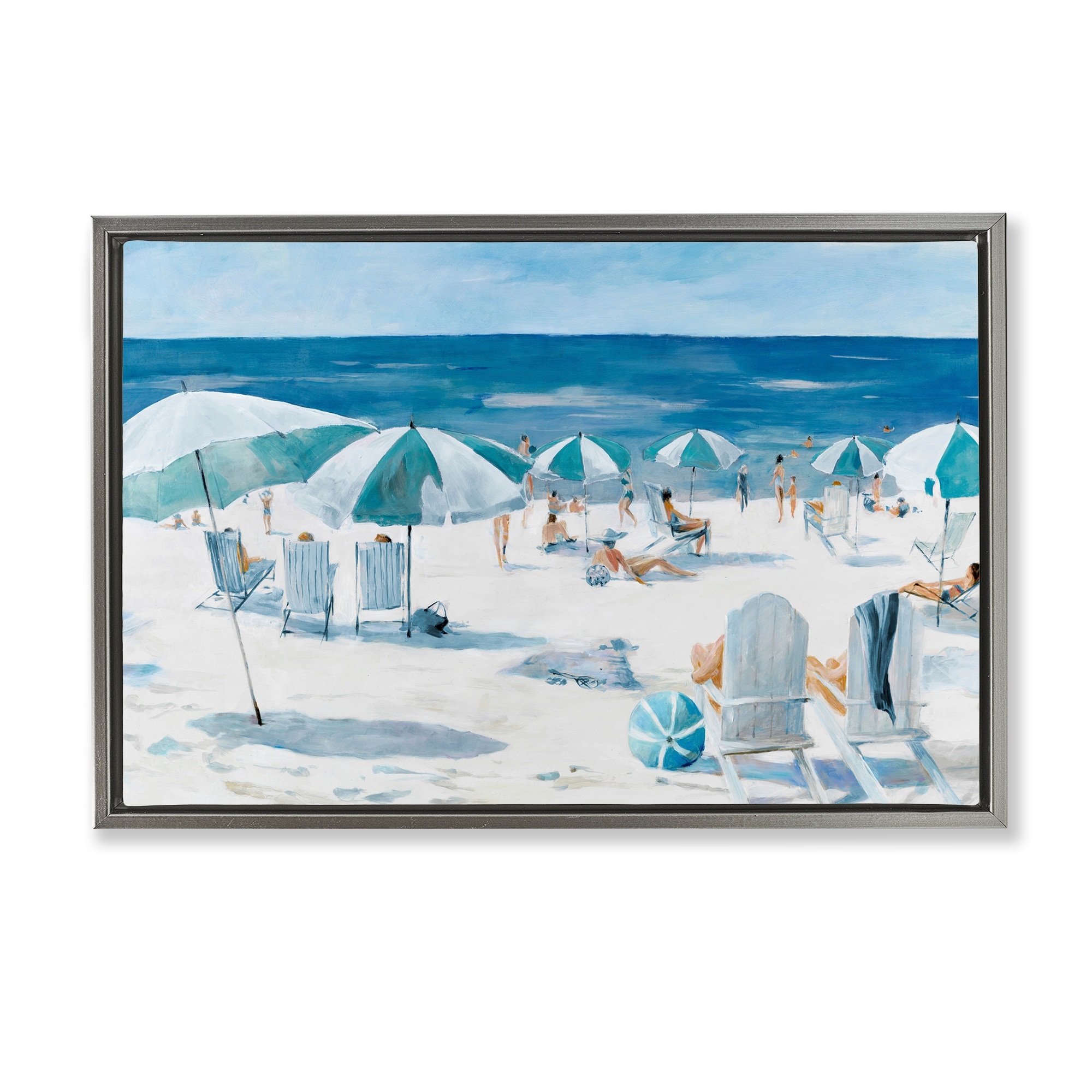 Stupell Umbrella Beach Coastal Scene Framed Floater Canvas Wall Art Design By Lorenzo Collective