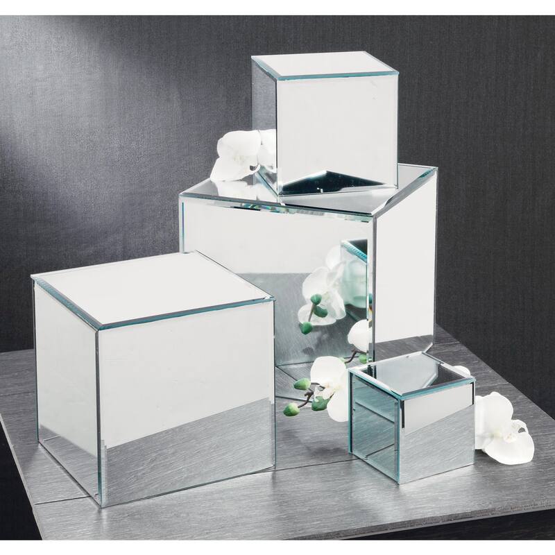 Square Glass Mirrored Riser Pedestals - Clear - Set of 4