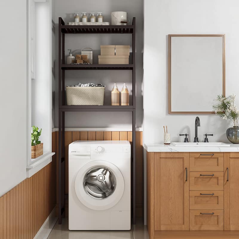 Over The Toilet Storage, 3-Tier Bamboo Bathroom Organizer with Adjustable Shelf