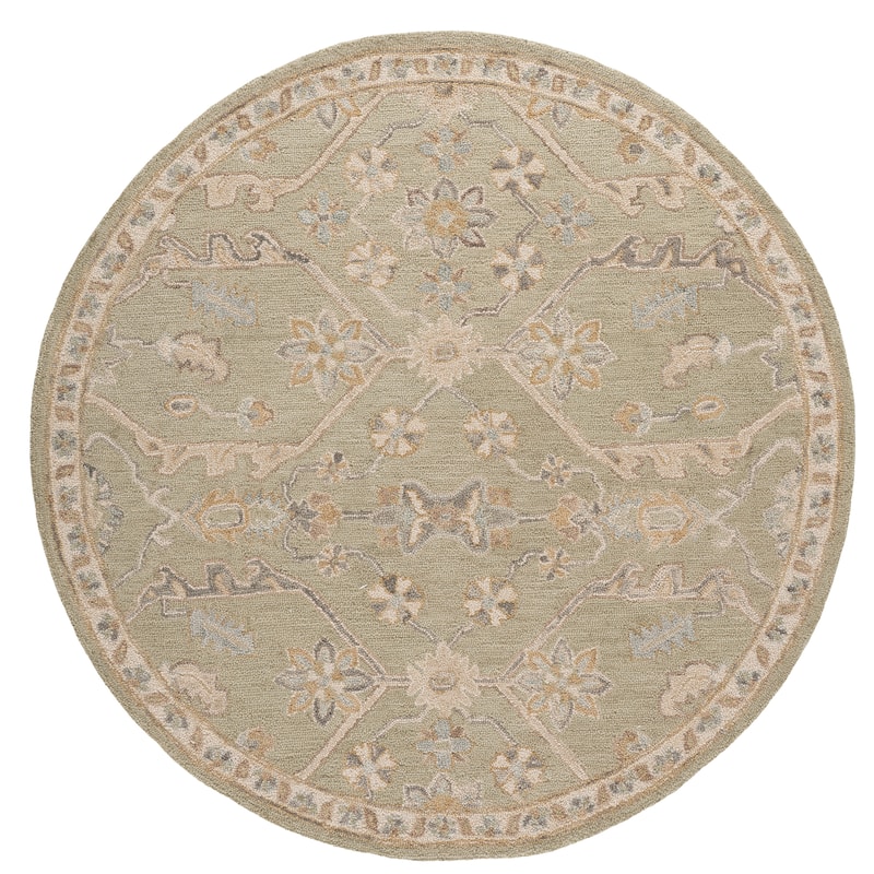 SAFAVIEH Handmade Blossom Eefke Modern Floral Wool Rug - 6' Round - Sage/Beige