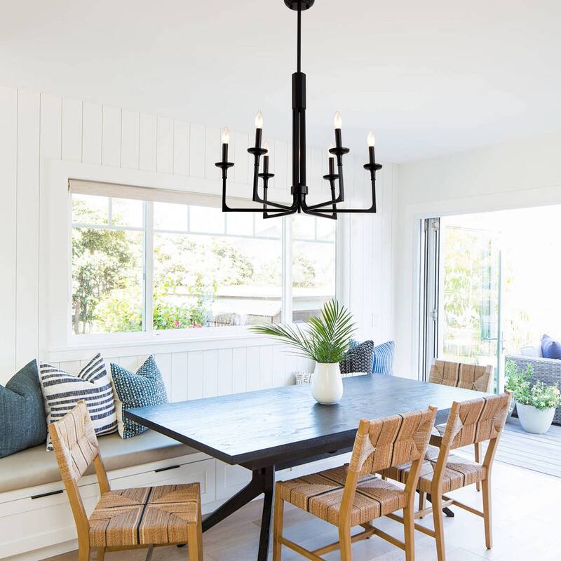Cusp Barn Industrial Black Chandelier, Farmhouse 6-Light Kitchen Island Pendant Light, Modern Hanging Lighting Fixtures