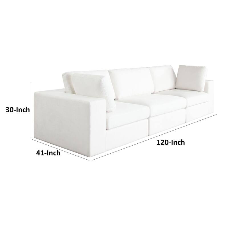 Lipi 3pc Modular Sofa Set, Mist White, 120 Inch Solid Wood Frame