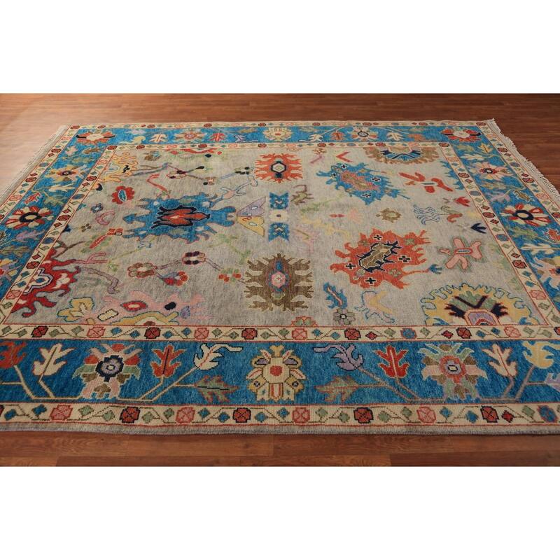 Beige Oushak Oriental Area Rug Hand-Knotted Wool Carpet - 7'10"x 10'0"