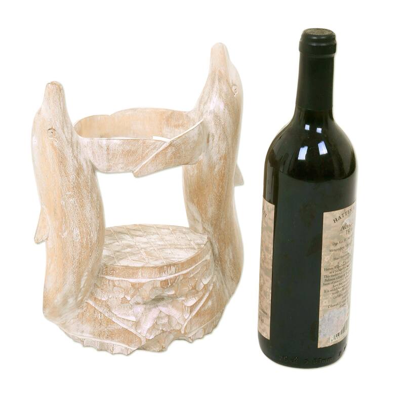 Novica Handmade Dolphins Waltz Wood Bottle Holder