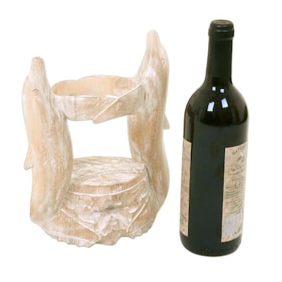 Novica Handmade Dolphins Waltz Wood Bottle Holder