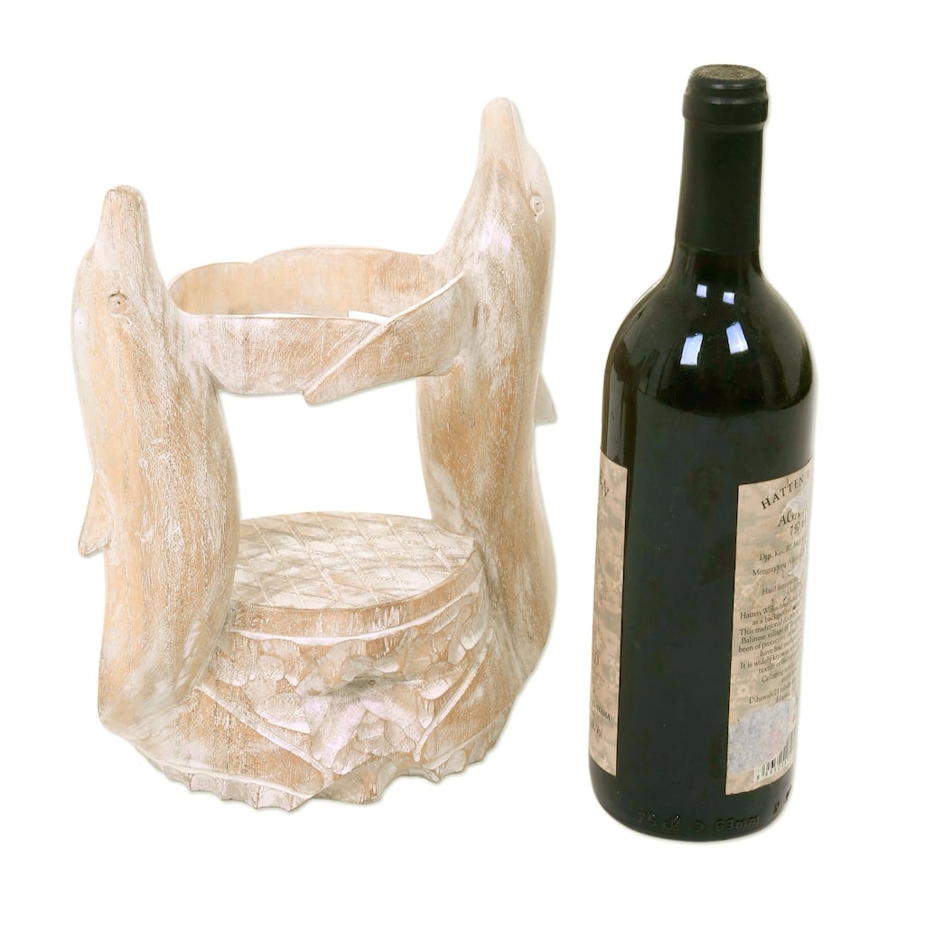 Novica Handmade Dolphins Waltz Wood Bottle Holder