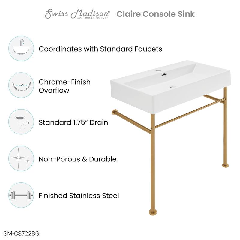 Swiss Madison SM-CS722 Claire 29-1/2" Rectangular Ceramic, Stainless