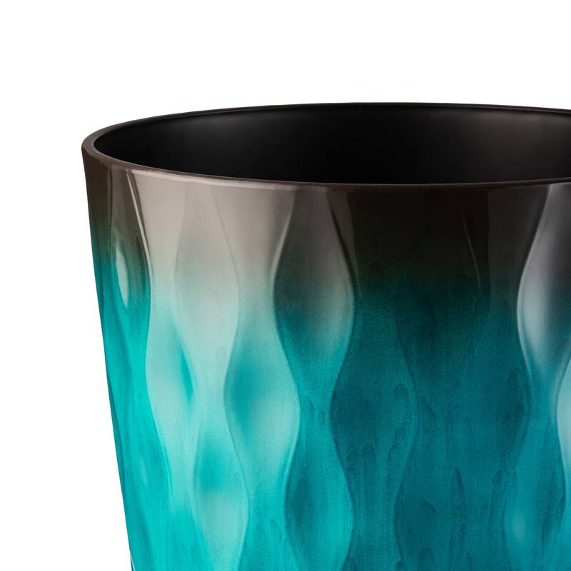 Glitzhome 23.75"H Set of 2 Oversized Wavy Texture Cobalt Blue/Turquoise/Red Tall Plastic Planter