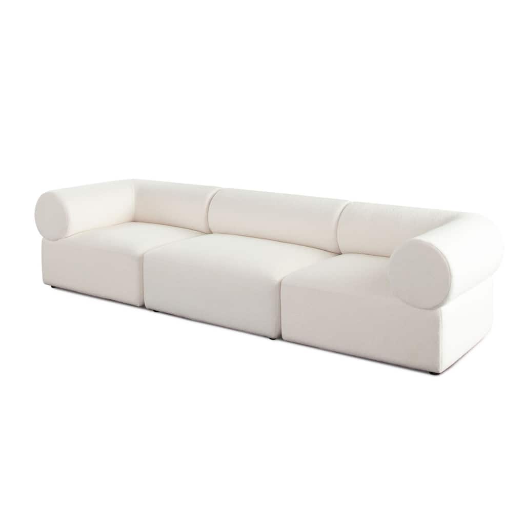 Zey 3pc Modular Sofa Set, Low Profile Back, Ivory Sherpa 120 Inch