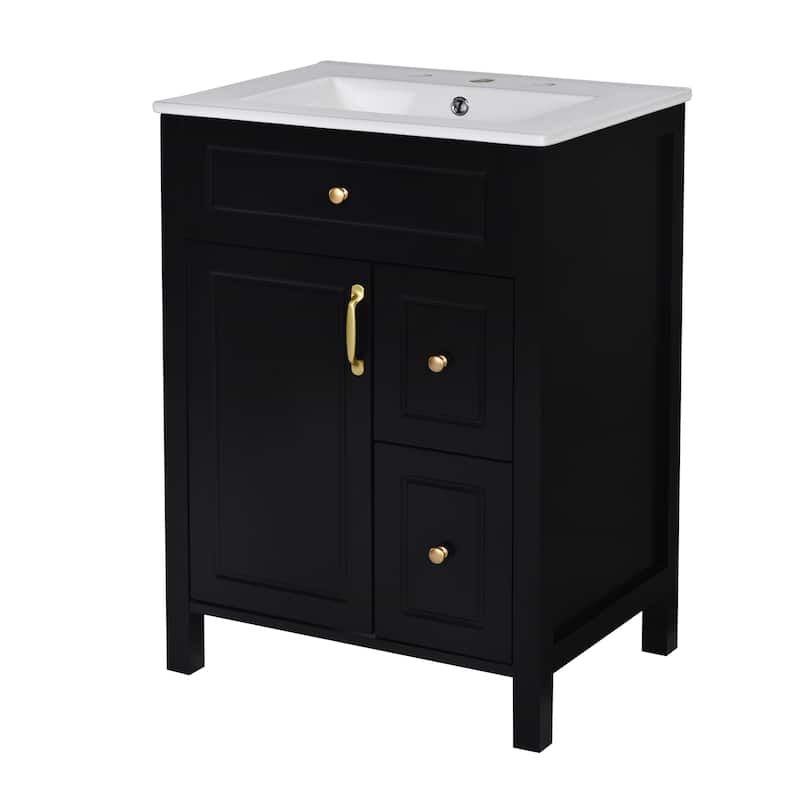 24-Inch Bathroom Vanity with Ceramic Sink & Soft Close Drawers by Harper&Bright Designs