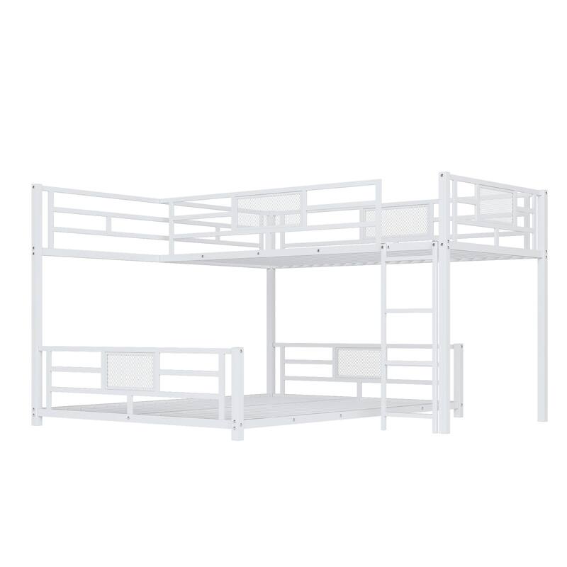 L-Shaped Twin Over Full Metal Bunk Bed in White