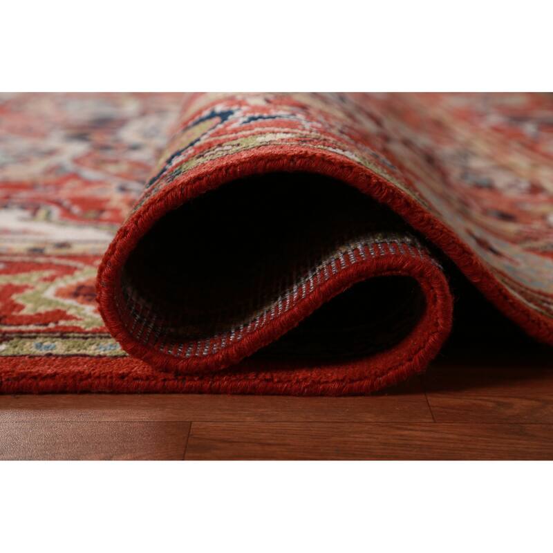 Hand Knotted Oriental 100% Wool Carpet Traditional Medallion Beige & Ivories Heriz (serapi) Area Rug - 10' 3'' X 7' 8''