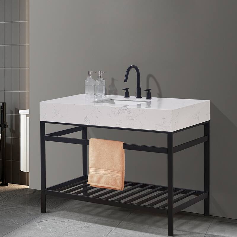 Altair Merano Stainless Steel Vanity Console with Stone Countertop, no Mirror