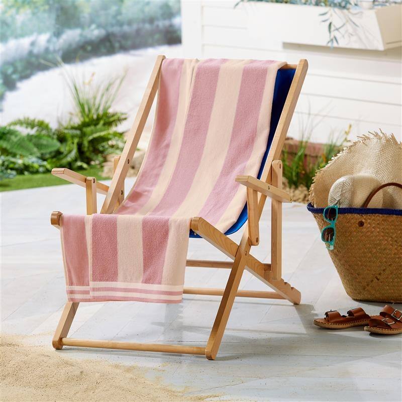 Linery & Co. 100% Cotton Velour Cabana Stripe Beach Towel