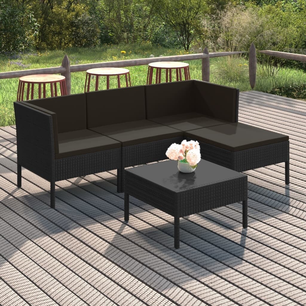 Vidaxl 5 piece garden lounge set with cushions sale poly rattan black