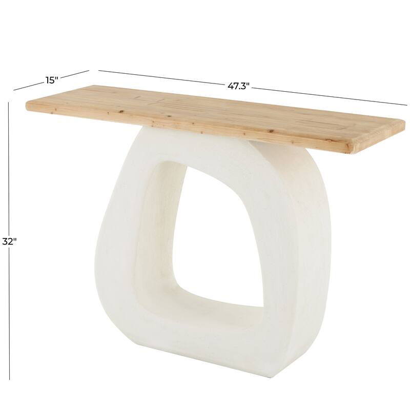White Wooden O Shaped Living Room Console Table with Light Brown Tabletop