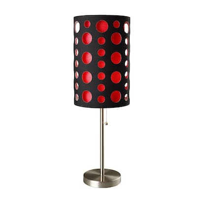 33" Steel Mod Table Lamp With Black And Red Drum Shade - 16 x 16 x 33