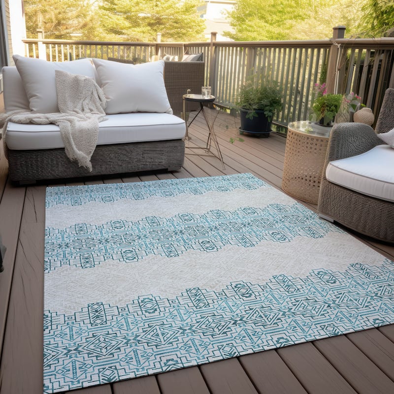 Machine Washable Indoor/ Outdoor Moroccan Boho Chantille Rug