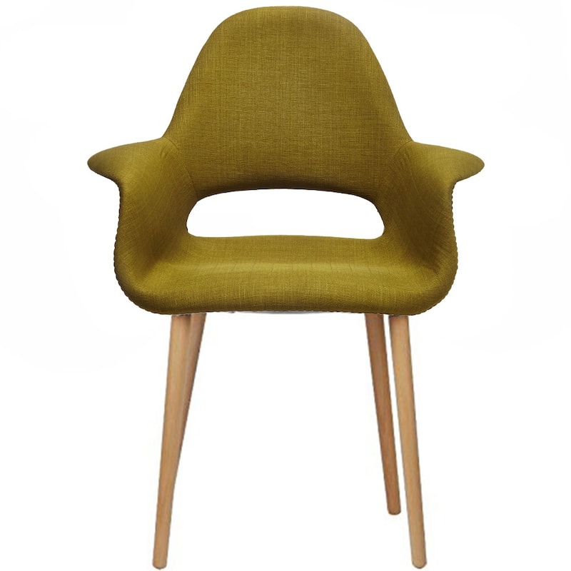Organic Upholstered Fabric Modern Armchair with Natural Wooden Legs for Dining Room Office or Accent Lounge Side Chair - Green