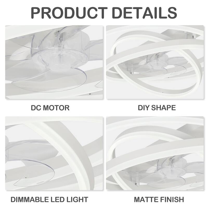 24" Adjustable Light Kit Flush Mount Ceiling Fan, 3 Color Tone CCT dimmable 6 Fan Speed, Remote & App Control for Bedroom