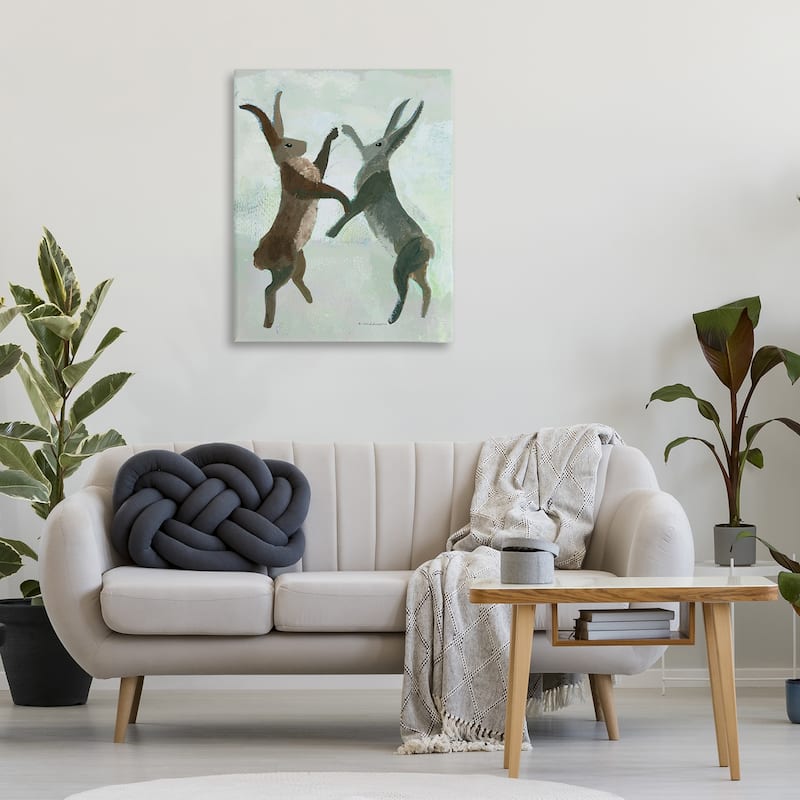 Stupell Boxing Hares in Neutral Tones Canvas Wall Art Design By Kay Widdowson