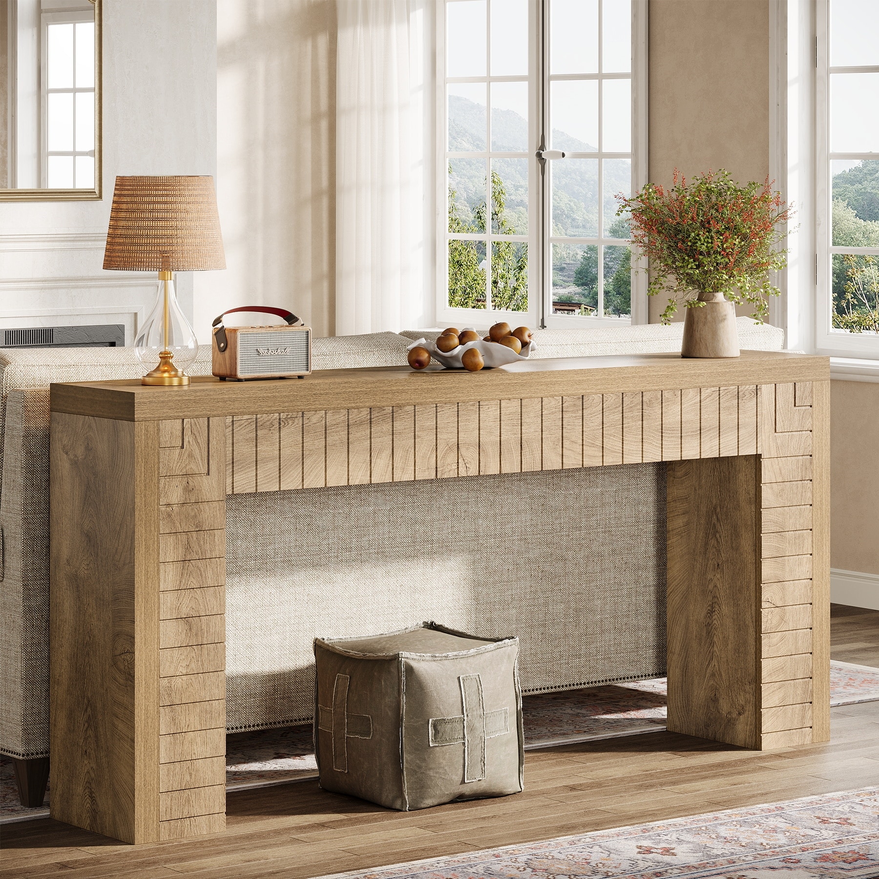 70.9" Extra Long Farmhouse Wooden Console Sofa Table Behind Couch - 11.4" D x 70.9" W x 33.4" H