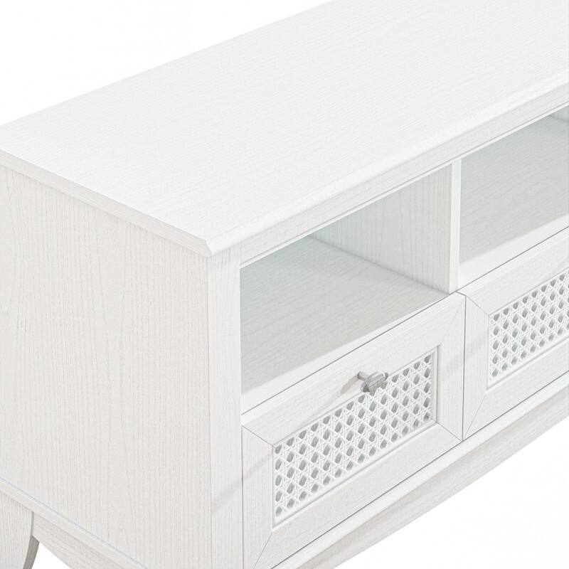 55-inch Rustic Wood TV Stand with Wicker Door Design for TVs up to 65"