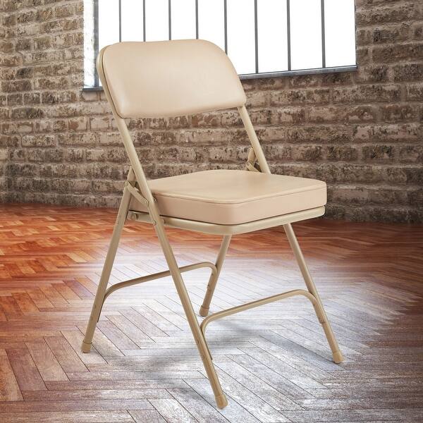 slide 2 of 6, 3200 Series 2" Vinyl Upholstered Hinge Folding Chair Pack of 2 - Black