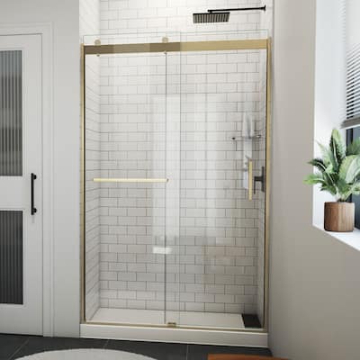 DreamLine Sapphire-V 44 - 48 in. W x 76 in. H Bypass Shower Door in Brushed Gold and Clear Glass