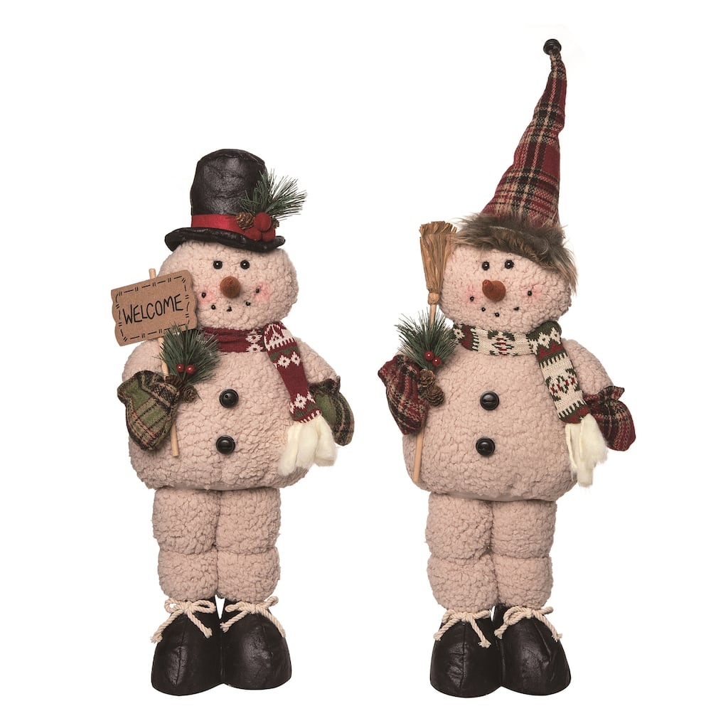 Transpac Plush Rustic Standing Snowman Set of 2 Christmas Home Decorations - Multicolor