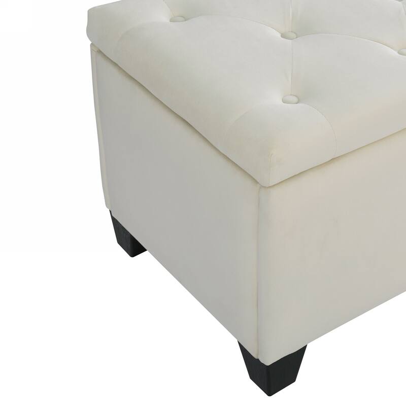 Fashion Beige Velvet Fabric Upholstered large storage rectangular bench